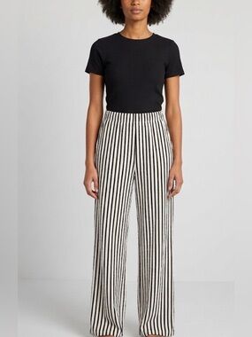 🎁 FREE W/ BUNDLE* Kiabi Striped Summer
Wide-Leg Trousers - Black & White, XXS